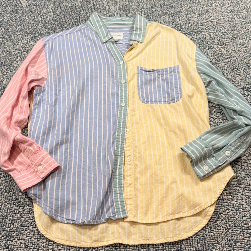 American Eagle Colorblock Striped Button Down Shirt Pastel Multi Small